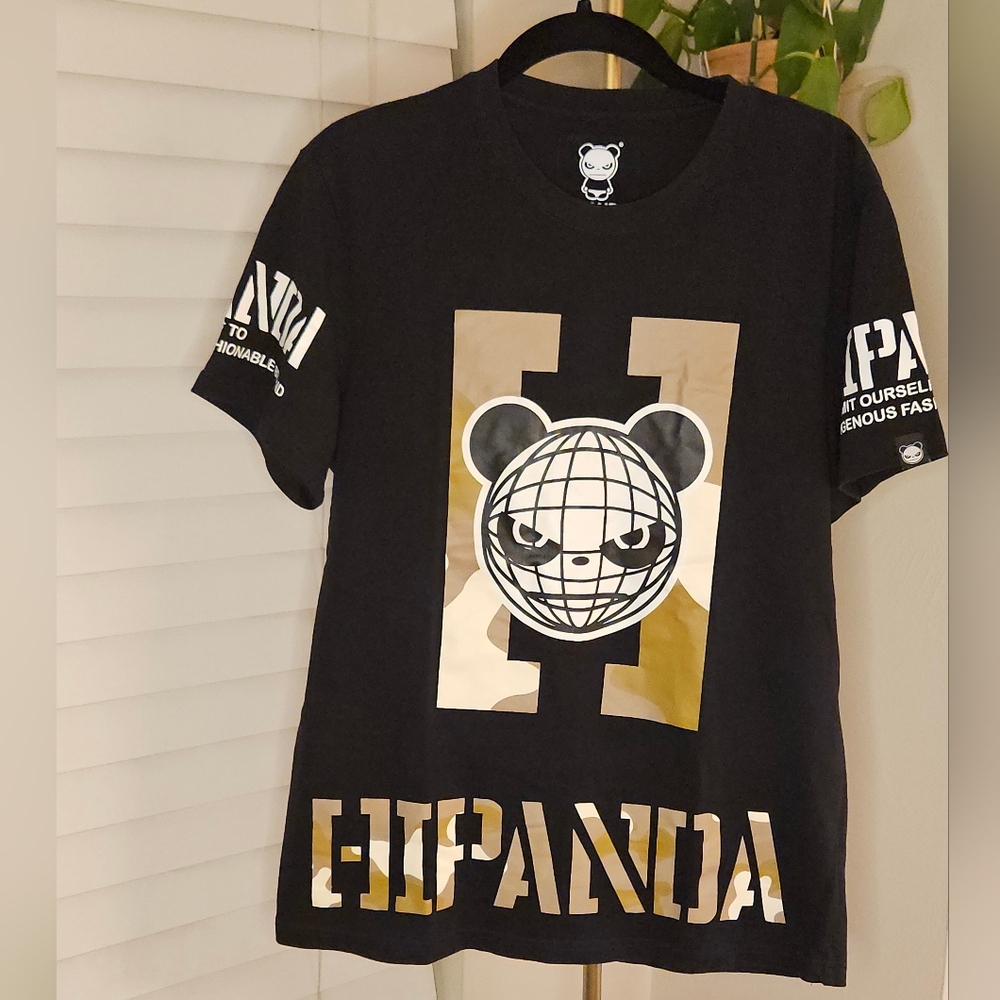 HIPANDA Shanghai Zedong Streetwear Globe Logo Tee - Black/Gold Camo - M